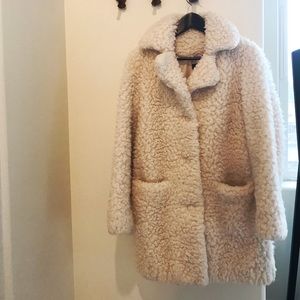 Topshop cream long fuzzy Teddy/sherpa coat